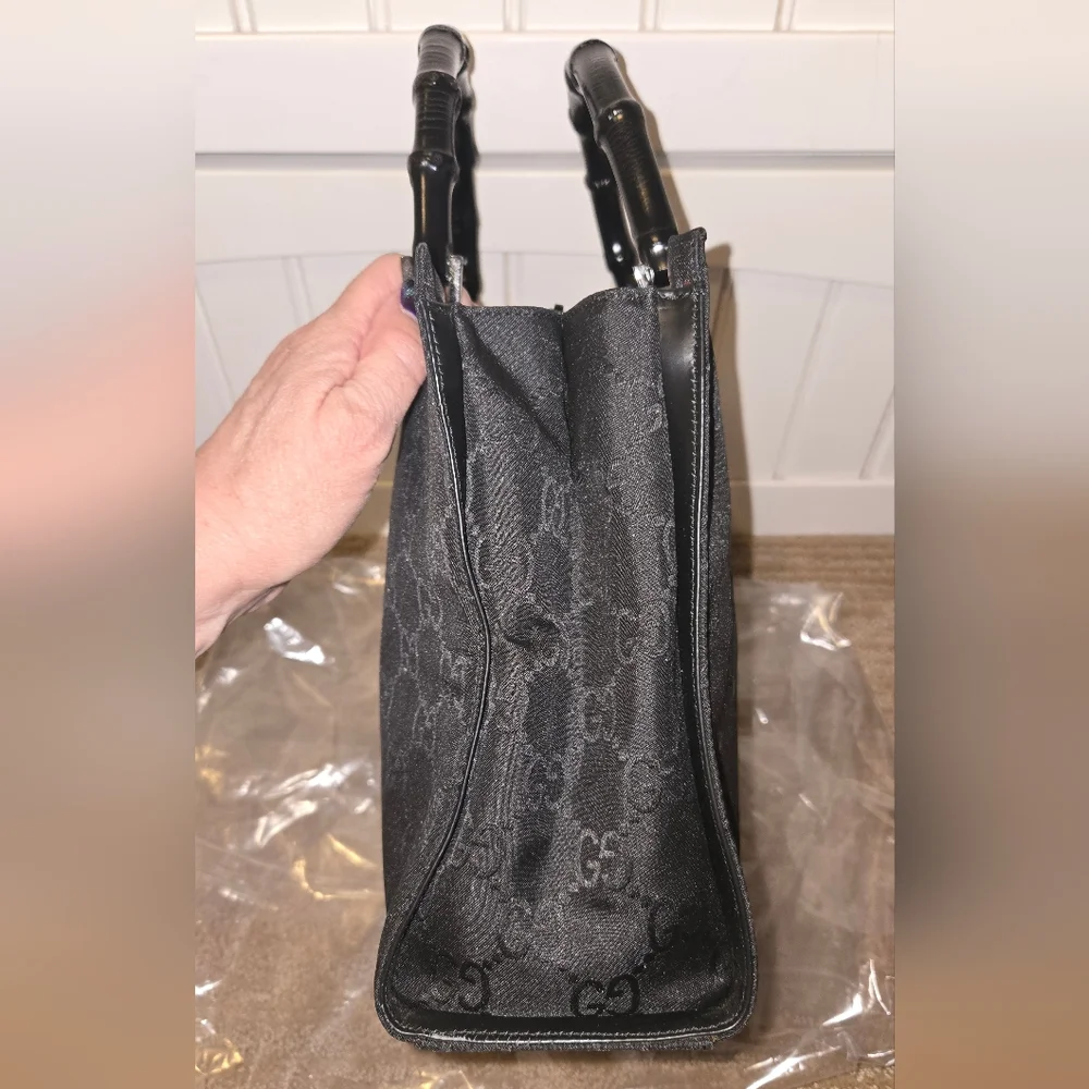 Gucci Bamboo Top Handle Tote – Black GG Canvas – Rare & Iconic - Picture 3 of 12